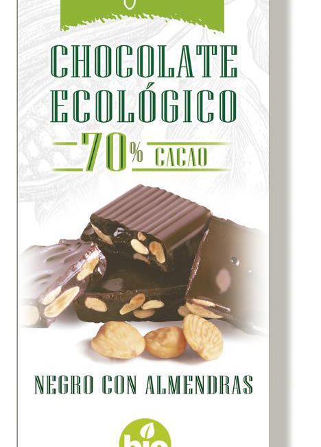 CHOCOLATE NEGRO 70  CACAO CON ALMENDRAS ECOLÓGICO